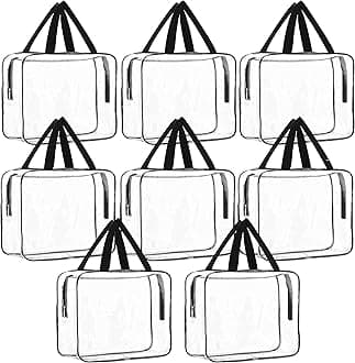 TULMAN PVC Transparent Travel Toiletry Bag Cosmetic Makeup Organizer Hand Bag Kids Toys Storage Organizer Bag for Home- (30x22x8 cm) (8 Pack), Transparent, 8 Pack, Travel Accessories
