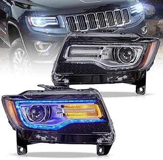 Led Headlights Compatible with Cherokee 4th Gen WK2 2011-2013 Halogen/Xenon Version w/Dynamic Animation Blue Running Light w/Sequential Turn Signal (Chrome)