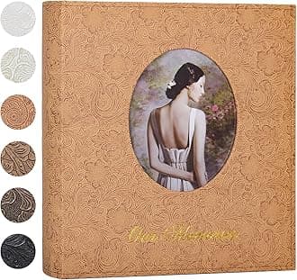 RECUTMS Photo Album 4x6 Picture Album with Retro Leather Cover DIY Oval Front Window Large Capacity Photo Album Slip in Hold 600 Vertical Photos for Wedding Family Couple Travel Baby Memory Album