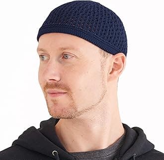 CharmCasualbox Knit Cotton Skull Cap Kufi Islam Prayer Hat Crochet Mesh Skully Beanie Navy