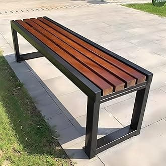 LITFAD Mid-Century Metal Park Bench in Black with Waterproof Wood Seating Gym Rest Bench Patio Bench for Outdoor Use - 71" L x 16" W x 18" H