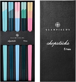 Chopsticks Reusable Dishwasher Safe, GLAMFIELDS 5 Pairs 9.5 Inches Premium Chop Sticks Set for Sushi, Ramen, Asian Cuisine, Matte Non-slip with Gift Case, Pink + Light Blue