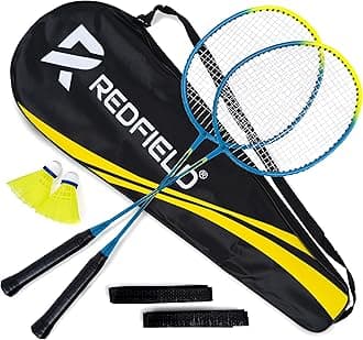 Redfield Badminton Set - 2 Badminton Rackets - 2 Shuttle - Carry Bag - 2 Overgrips - Complete Set for 2 Adult Players - Outdoor or Indoor Game