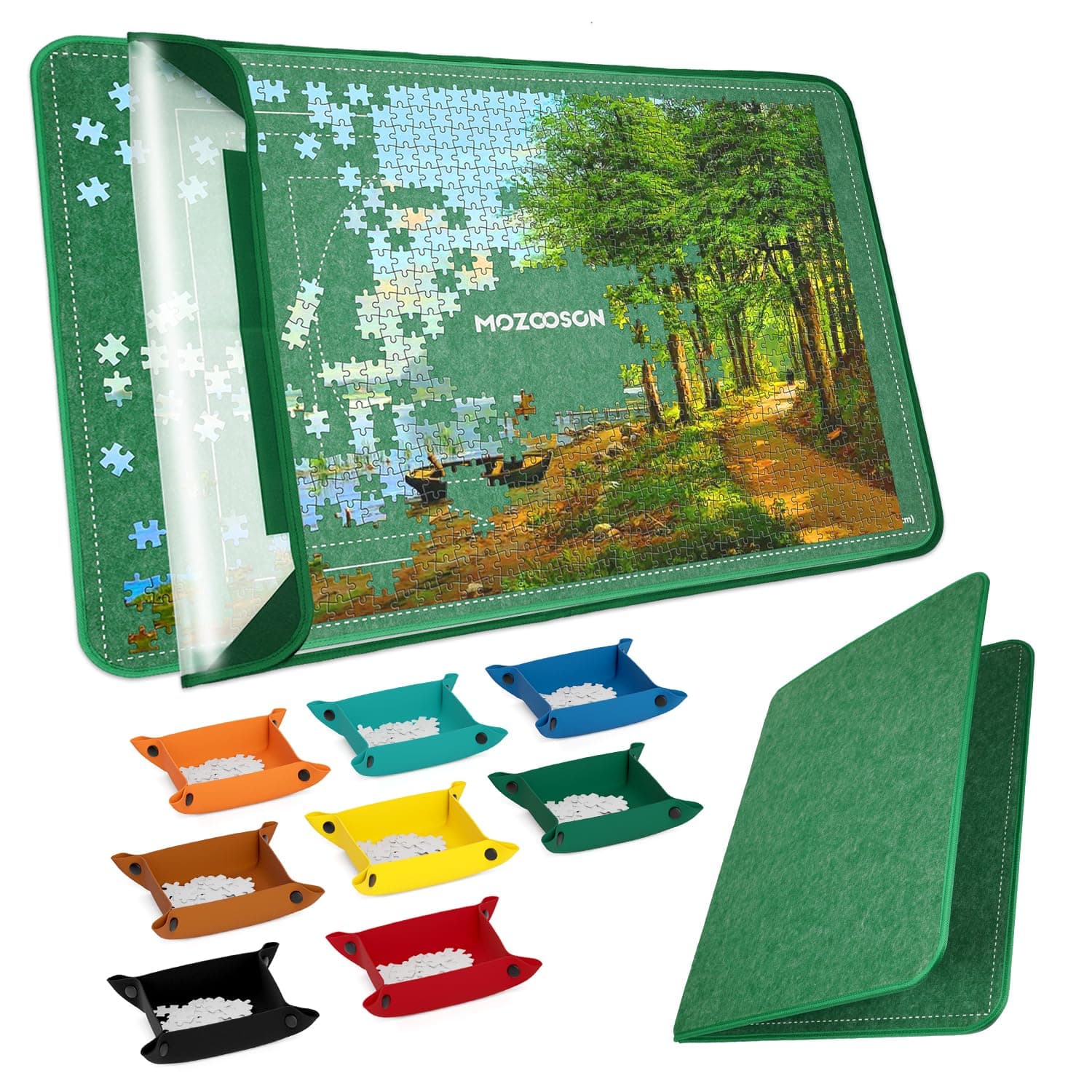 MOZOOSON Folding Puzzle Board - 2000 Piece Jigsaw Puzzles, Storage Board with 8 Sorting Trays, Clear Cover, 41.3x31.5in