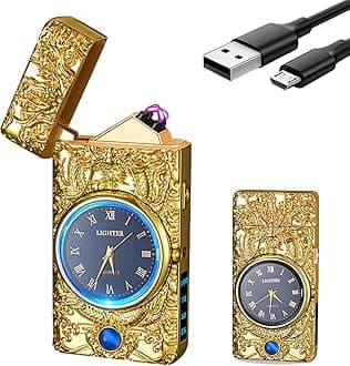YOZWOO Plasma Lighter, USB Rechargeable, Electronic Lighter with Clock, Stylish, Eagle Totem, Dual Arc Lighter with LED Lighting, Flameless Windproof Electric Lighter, Gold