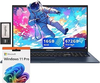 ASUS Vivobook 17.3" FHD Laptop, Intel i3-1215U, 16GB RAM, 672GB Storage(512GB SSD+160GB Docking Station Set), ‎Intel UHD Graphics, Numeric Keypad, 720p HD Camera, Wi-Fi 6E, Windows 11 Pro, Quiet Blue
