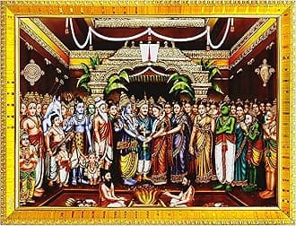 zig zag Srinivasa Kalyanam フォトフレーム 壁/テーブル/プージャの部屋用 (7x9インチ、アクリルガラス) ゴールド