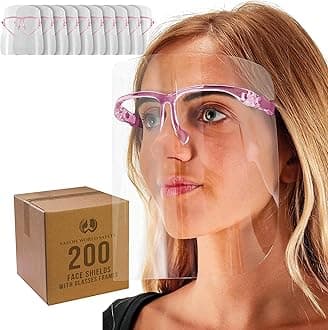 TCP GlobalSalon World Safety Face Shields with Pink Glasses Frames (Case of 200) - Ultra Clear Protective Full Face Shields to Protect Eyes, Nose, Mouth - Anti-Fog PET Plastic, Goggles