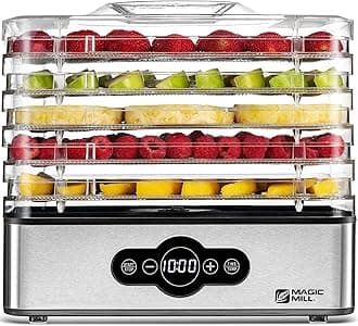 Magic Mill Food Dehydrator Machine | 5 Stackable Stainless Steel Trays Jerky Dryer with Digital Adjustable Timer & Temperature Control - Electric Food Preserver for Fruits, Veggies, Meats & Dog Treats (Renewed)