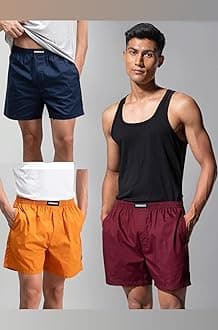 DAMENSCH Men Solid Pure Cotton Breeze Ultralight Inner Boxers (Pack of Assorted Colours I Color & Print May Vary)
