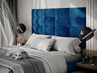 2 Pack — Upholstered Decorative Wall Panels Velvet Headboard Padding | Cushioned Planks | Padded Decor Collision Avoidance | Acoustic Soundproofing Treatment | (Blue, 2x Rectangle (25x50cm))