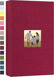 potricher Small Photo Album 4x6 300 Photos Linen Cover Picture Photo Book for Family Wedding Anniversary Baby Vacation (Red,300 Pockets)