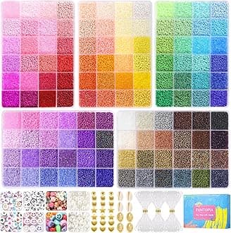 Funtopia 120 Colors 2mm Seed Beads for Jewelry Making, 49000 pcs Tiny Glass Beads for Bracelets, Friendship Bracelet Kit with Alphabet Letter Beads Smile Face Beads for DIY, Art and Craft