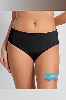 Period Swimwear Bottoms Menstrual Leakproof Bikini Bottoms High Waisted Bathing Suit Bottoms for Girls, Women, Black, Large