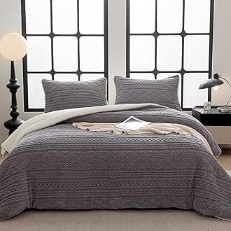 COTTEBED Sherpa Fluffy Comforter Sets King Size, Boho Tufted Bedding Down Blanket Comforter, Super Soft Polycotton Shabby Plush Fleece Sherpa Warm Medium Weight All Season Winter, Gray King/Cal King
