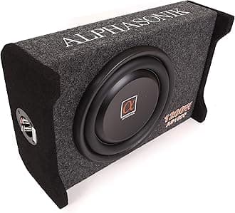 Alphasonik AS10DF 10" 1200 Watts 4-Ohm Down Fire Shallow Mount Flat Enclosed Sub woofer for Tight Spaces in Cars and Trucks, Slim Thin Loaded Subwoofer Air Tight Sealed Bass Enclosure