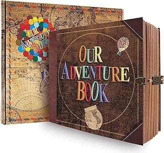 JIMBON Our Adventure Book Scrapbook Photo Album Retro Style Embossed Letter Cover Travel Diary Journal Scrap Book Kit For Couples,Memory Book For Anniversary Wedding
