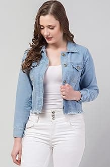 Womens Denim Standard Length Full Sleeve Solid Jacket