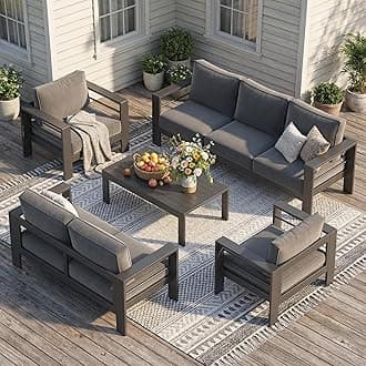 Solaste Aluminum Patio Furniture Set for All Weather, Oversized Metal Outdoor Furniture Set with 27.5" Deep Seating and 3.2" Wide Armrest, Outdoor Patio Conversation Sets with 10" Back Cushion, Gray