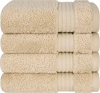 Luxury Turkish Cotton Washcloths for Easy Care, Extra Soft and Absorbent, Fingertip Towels, 4 Pack Washcloth Set by United Home Textile, Sand Taupe