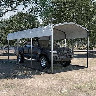 MUPATER 10 x 15 FT Carport, Heavy Duty Metal Carport Tent, Outdoor Car Port Canopy, Garage Car Shelter Shade with Metal Roof, Frame and Bolts for Car, Truck and Boat, Cream White