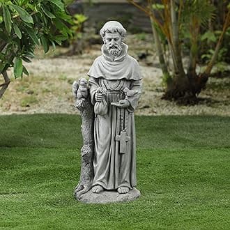 LuxenHome St Francis Statue, 31'' MgO Catholic St Francis Garden Statue Outdoor, Holy Religious Garden Statue for Patio/Garden/Outdoor Decor, Yard Decorations Outdoor, Gray Garden Sculptures