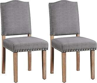 Yaheetech Dining Chairs Set of 2 Modern Fabric Dining Room Chairs with Nailhead Trim and Upholstered Seat for Home, Kitchen, Restaurants, Dark Grey