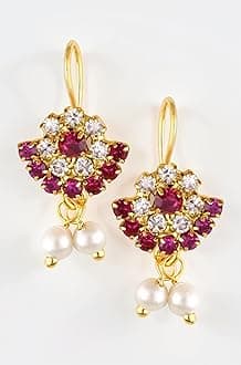 VFJ VIGHNAHARTA FASHION JEWELLERY Maharashtrian tradition Bugadi, Bugdi, Gold Plated Copper alloy Artificial Stones and Pearls Work Press Bugadi Earrings valentine day gift for Women and Girls