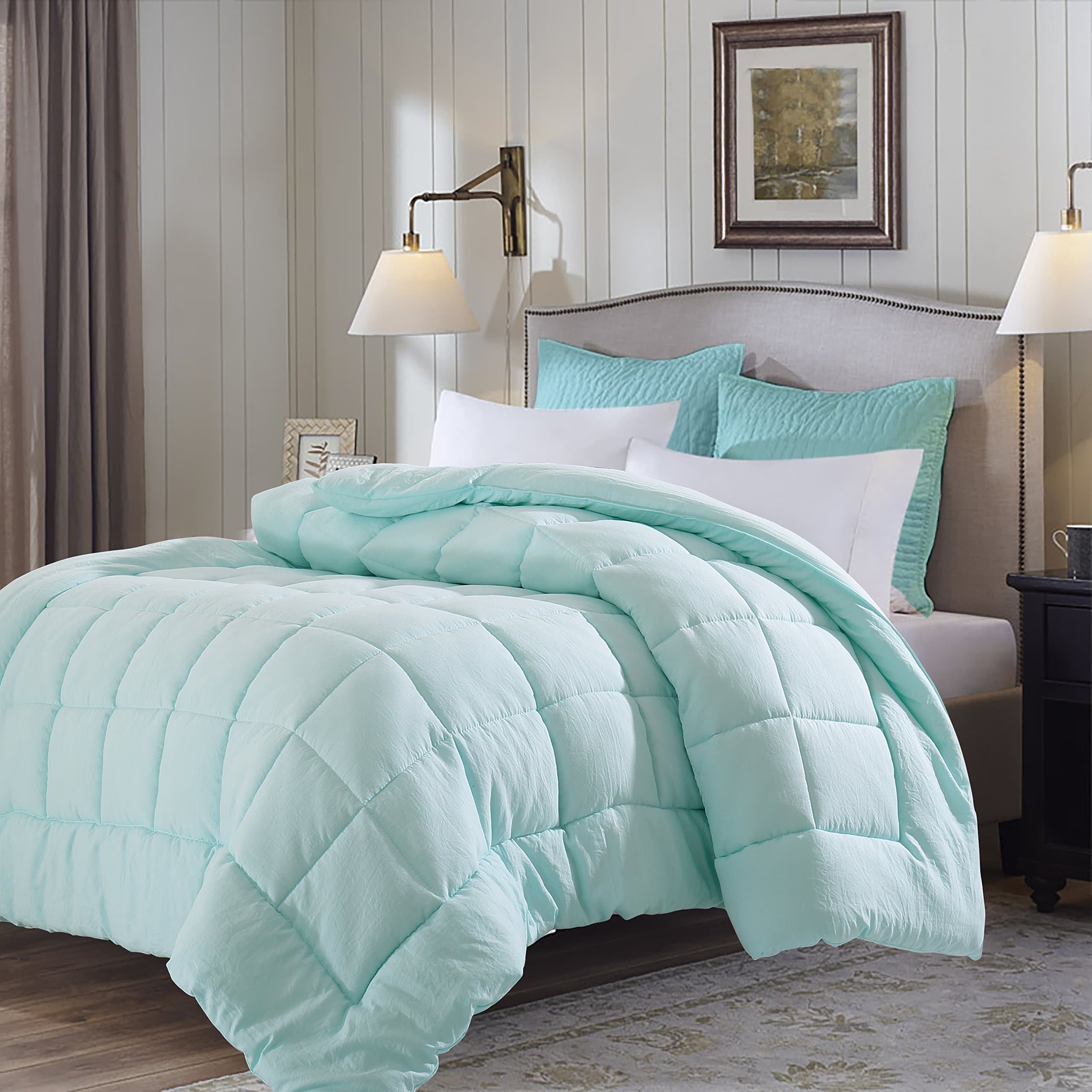 EVOLIVE All Season Pre Washed Soft Microfiber White Goose Down Alternative Comforter with Box Stitching (Mint, Twin)