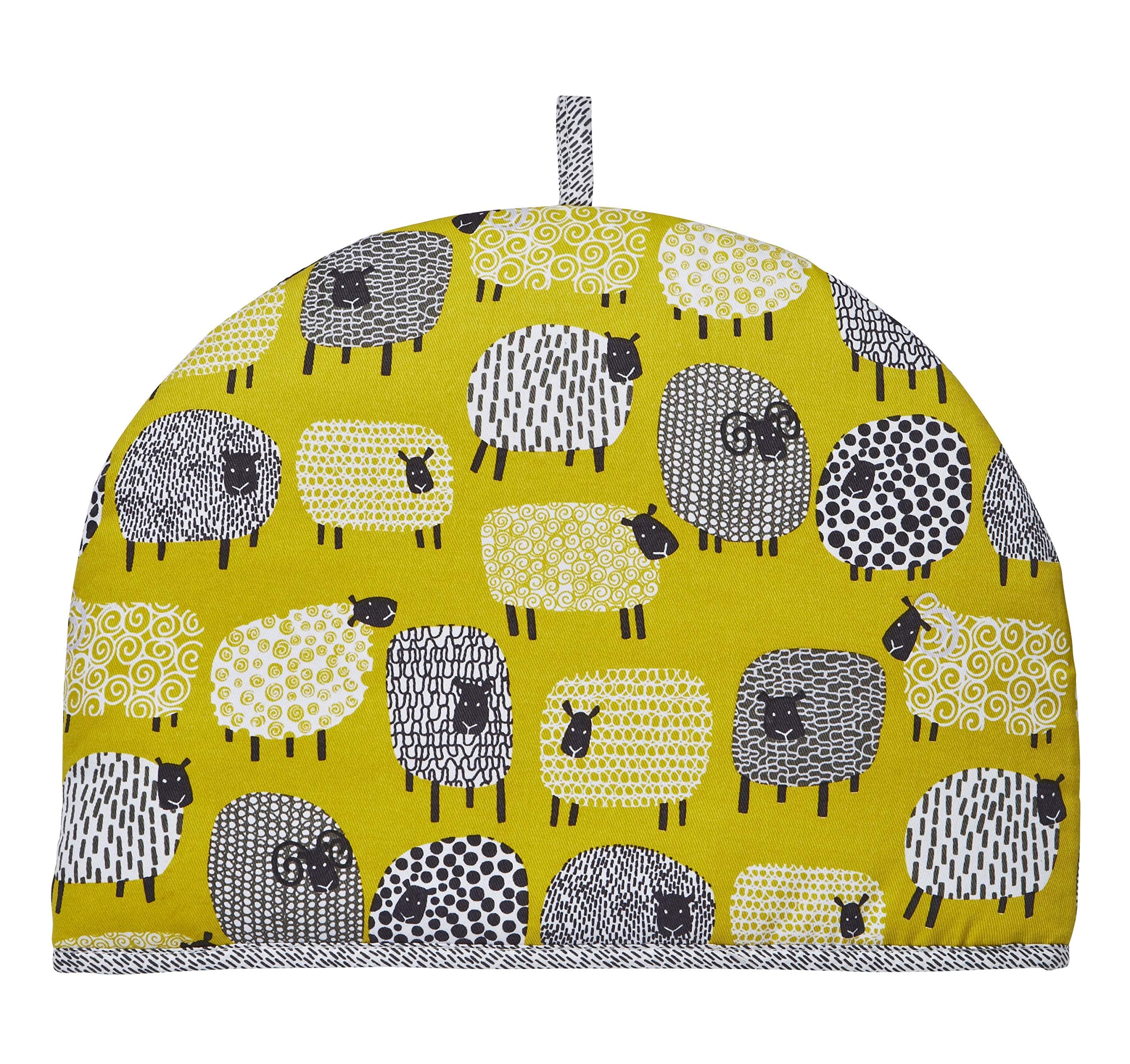 Tea Cosy - Vibrant Kitchen Accessory, 100% Cotton, Warming & Insulating, Machine Washable - Perfect for a Traditional English High Tea Experience, Dotty Sheep, Yellow