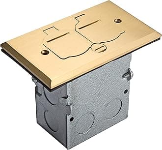 Enerlites 975507-C Brass Flip Open Cover Floor Box Kit, 1 Gang 20A Tamper-Weather Resistant Duplex Receptacle