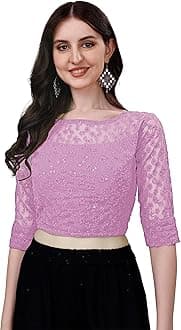 Pujia Mills Womens Readymade Fancy Sifli Work Half Sleeve Saree Blouse.