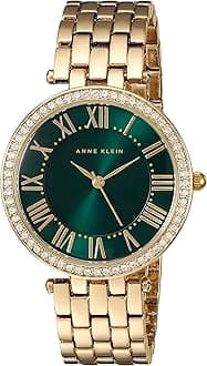 Anne Klein Women's AK/2230GNGB Swarovski Crystal Accented Gold-Tone Bracelet Watch, gold/green, Bracelet Type