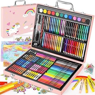Soucolor Arts and Crafts Supplies, 183-Pack Drawing Painting Set for Kids Girls Boys Teens, Coloring Art Kit Gift: Crayons, Oil Pastels, Watercolors Cake, Colored Pencils Markers, Sketch Paper