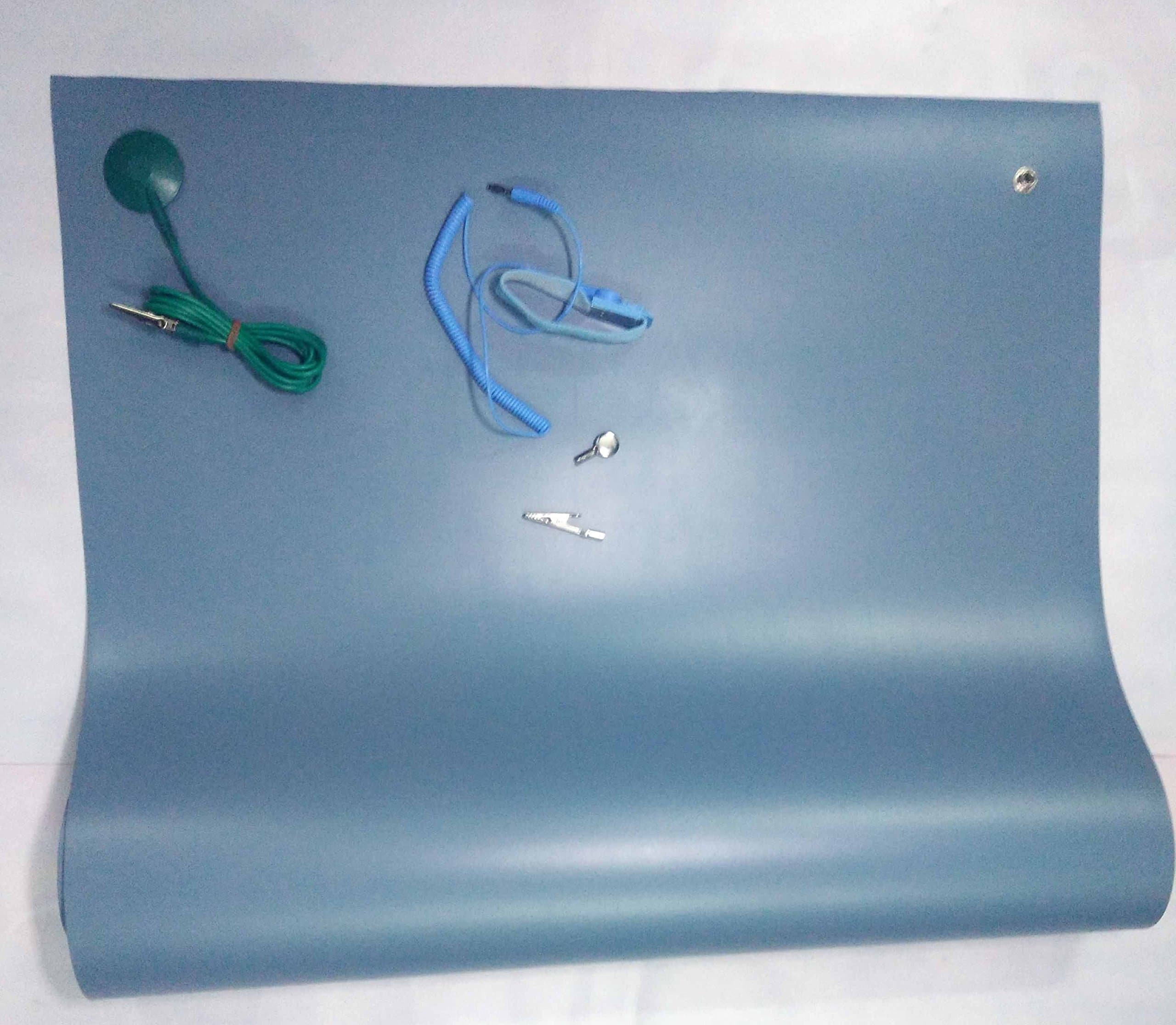 RAJSHREE Antistatic ESD Tool Kit (ESD MAT 2Ft X 3Ft) 3 layer, 2mm + Grounding Cord + ESD wrist Blue Color with Button on 4 Corner - Made in INDIA