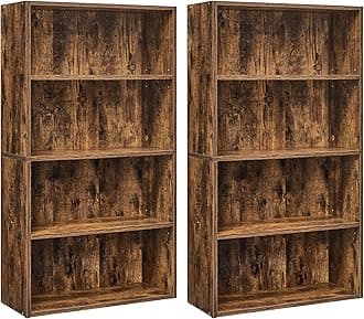 VASAGLE Set of 2 Bookshelves, 23.6 Inches Wide, 4-Tier Open Bookcases with Adjustable Storage Shelves, Floor Standing Units, Rustic Brown ULBC164X01-2