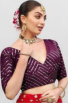 Pujia Mills Womens Fancy Readymade Ethnic wear Half Sleeve Sequins Saree Blouse sabyasachi Blouse for Women Saree and Lehenga Choli Bridal Blouse
