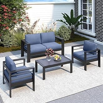 Solaste Aluminum Patio Furniture Set for All Weather, Oversized Metal Outdoor Furniture Set with 27.5" Deep Seating and 3.2" WIde Armrest, Outdoor Patio Conversation Sets with 10’’ Back Suport Cushion