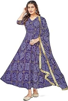 VIHARA THREADS Women's Bandhani Print Anarkali Kurta with Matching Dupatta, Ethnic Indian Wear