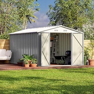 12 x 8 FT Outdoor Storage Shed, Steel Shed Storage House with Design of Lockable Doors, Utility and Tool Storage for Garden, Patio, Backyard, Outside use, Gray