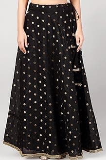 Studio Shringaar Women's Polyester Readymade Chanderi Silk Long Skirt Lahenga