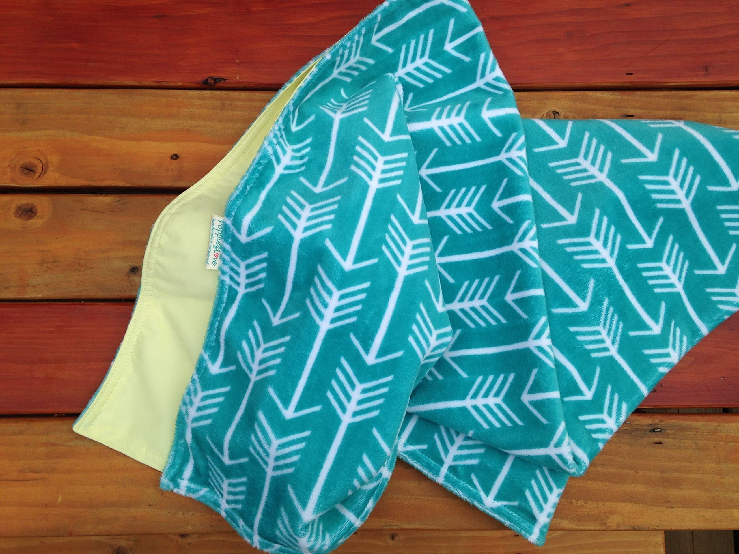 Arrow Print Turquoise Minky Blanket Waterproof Backing
