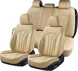 FLORICH Leather Seat Covers Full Set, 5 Seats Universal Seat Covers for Cars, Waterproof Napa Seat Cushions, Auto Vehicle Seat Protectors for Front and Rear, Seat Covers Fit for Most Cars Trucks-Beige