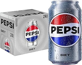 Pepsi Diet Cola Soda Pop, Zero Sugar, Zero Calorie, Sugar Free, 12 Fl Oz Cans (24 Pack)