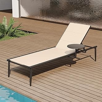Textilene Outdoor Chaise Lounger, Aluminum Patio Lounge Chairs with Side Table, 5-Position Adjustable Lounge Chaise for Outside, Recliner Chair for Pool, Beach, Backyard, Porch, Lawn