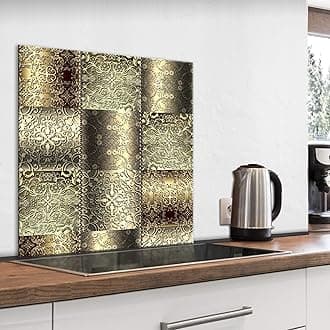 murando Glass Splashback for Kitchen Backsplash Cooker Protector Tempered Glass Decorative Wall Art Panel Heat Resistant Graphic 80x80 cm / 32"x32" Mandala Abstract f-C-0418-aq-a