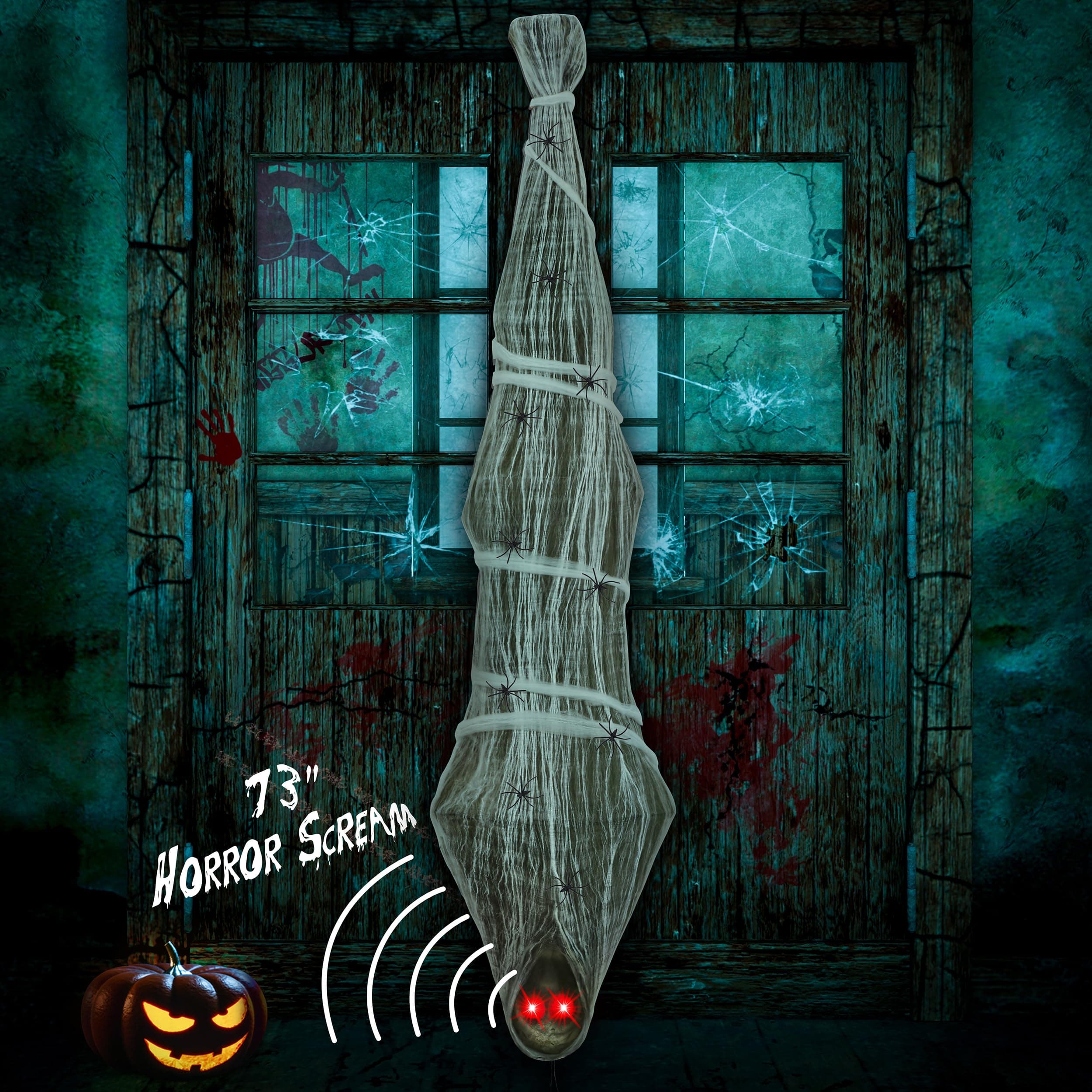 Cocoon Corpse Halloween Decorations Outdoor: Horror Scream with Lighted LED Eyes - Haunted House Props Creepy Tree Hanging Decor 73 inches(Batteries Not Included)