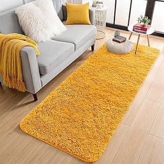 Aspire Homeware Fluffy Bedroom Rug – Lounge Area Rugs Living Room Large Plush Carpet Modern Soft Shaggy Pile Faux Fur Rug for Home (Ochre, 80 x 300 cm)