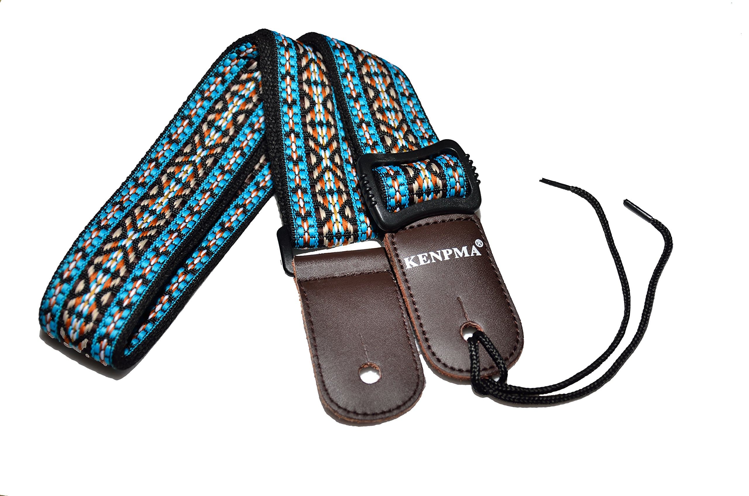 COOME Pure Soft Cotton Ukulele Strap Adjustable Ukulele Shoulder Strap Leather Ends with Strap Button Pins for Kids (Blue)