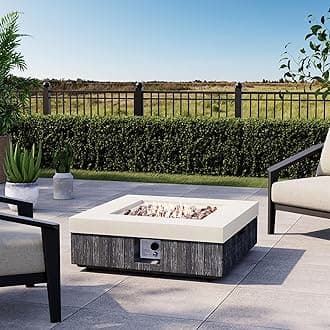 COSIEST 35" Outdoor Propane Fire Pit Table Square Gas Fire Pit Table with Concrete & Wood Grain Design, 50000BTU Electronic Ignition Fire Tables for Patio, Backyard, Garden Heating